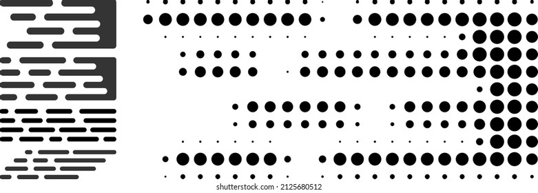 Dot halftone transition beam icon, and source icons. Vector halftone pattern of transition beam icon made of round pixels.