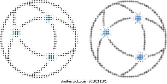 Icono de red de virus de medio tono de punto. Collage vectorial de medio tono del símbolo de red de virus hecho de puntos esféricos.