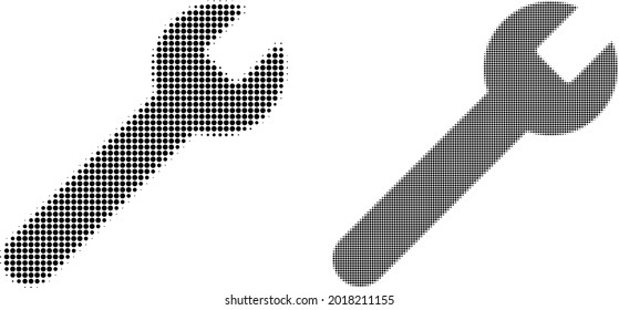 Per halftone Schraubenschlüssel Symbol. Vektor-Halftone-Collage von Französisch Symbol aus Kreis Pixel.