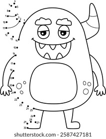 Dot to Dot Happy Monster Isolated Coloring Page