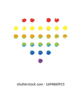 Dot heart, digital love symbol. Drawing sign with LGBT style, seven colors of rainbow (red, orange, yellow, green, blue, indigo, violet