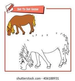 dot to dot horse game. Vector illustration of dot to dot puzzle with happy cartoon horse for children