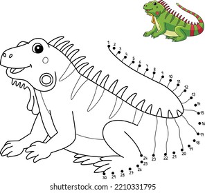 Dot to Dot Iguana Isolated Coloring Page for Kids