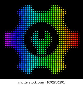 Dot impressive halftone service tools icon using spectral color tones with horizontal gradient on a black background. Color vector concept of service tools illustration designed with square elements.