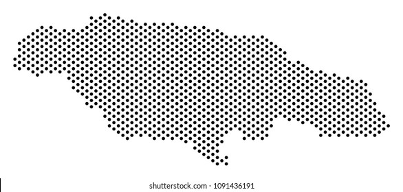 Dot Jamaica map. Vector territorial plan. Cartographic concept of Jamaica map made of small spheres.