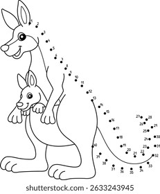 Ponto a ponto canguru com garoto animal isolado 