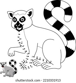 Dot to Dot Katta Animal Isolated Coloring Page