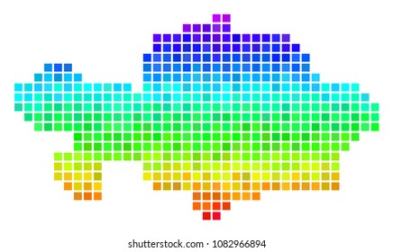 Dot Kazakhstan map. Vector territorial plan using bright spectral color tinges with vertical gradient. Color vector concept of Kazakhstan map combined from square elements.