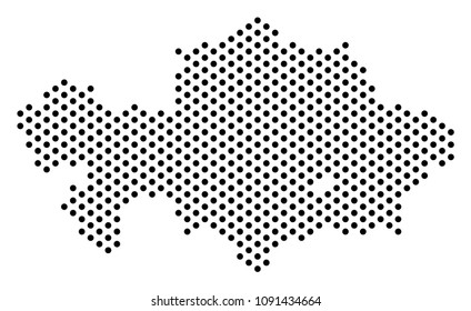 Dot Kazakhstan map. Vector territorial plan. Cartographic pattern of Kazakhstan map formed from circle points.