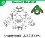 Dot to dot kids game. Christmas ugly sweater with Santa Claus. Connect the dots by numbers and draw a cartoon holiday New Year jumper. Educational puzzle for children. Vector outline illustration.