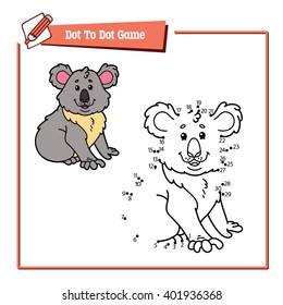 dot to dot koala educational game. Vector illustration educational game of dot to dot puzzle with happy cartoon koala for children