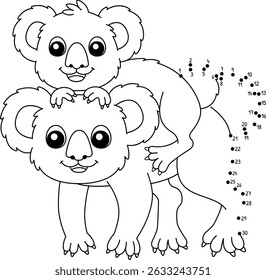 Dot to Dot Koala with Kid Animal Isolated Coloring