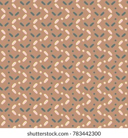 Dot line beige ornament. Simple geometric all over wave motif. Decorative printing block for fabric, interior textile, walpaper. Graphic mosaic texture. Oriental seamless design. Vector illustration.