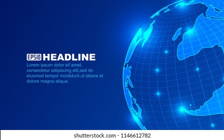 Dot - line link, digital earth composition world big data network technology vector background