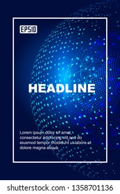 Dot - line link, digital earth, technology sphere, deep blue technology effect vector elements