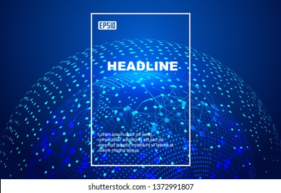 Dot - line link, digital earth, technology sphere, deep blue technology effect vector elements