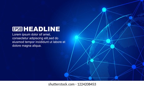 Dot line links, digital earth construction of the global technology network 
technology vector background