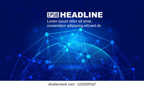 Dot line links, digital earth construction of the global technology network 
technology vector background