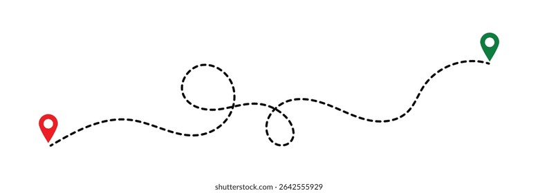 Dot line path route travel banner illustration with location map pin icon. Route location icon two pin sign and dotted line in eps 10.