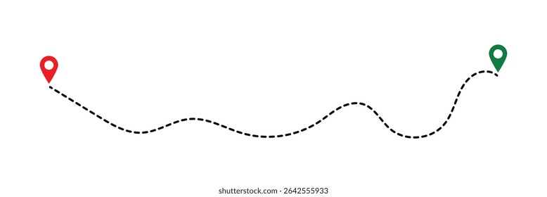 Dot line path route travel banner illustration with location map pin icon. Route location icon two pin sign and dotted line in eps 10.