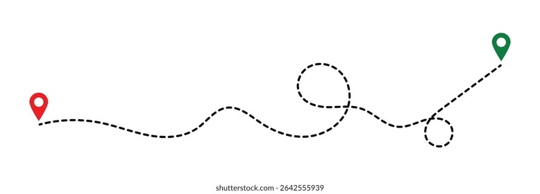Dot line path route travel banner illustration with location map pin icon. Route location icon two pin sign and dotted line in eps 10.
