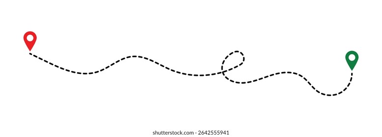 Dot line path route travel banner illustration with location map pin icon. Route location icon two pin sign and dotted line in eps 10.