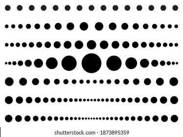 Dot Line Set. Dotted Divider Collection. Vector Circle Lines Patterns. Template Simple Page Border. Black Graphic Design Element Isolated On White Background. Eps 10.  