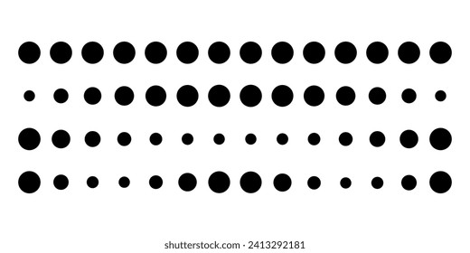 Dot line set. Dotted divider collection. Circle point pattern. Black graphic design element. Geometric simple dashed line. Wavy point stroke. Vector illustration isolated on white background.