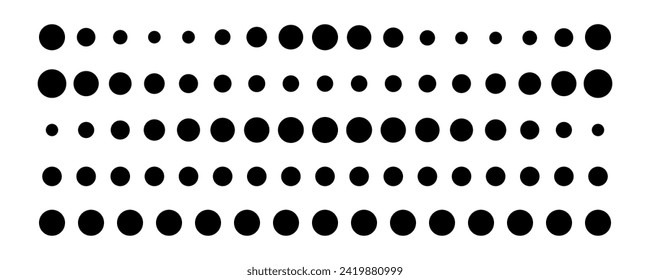 Dot line set. Dotted divider collection. Circle point pattern. Black graphic design element. Geometric simple dashed line. Wavy point stroke. Vector illustration isolated on white background.