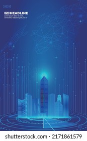 Línea de puntos debajo de la tierra futura ciudad construir futuro sentido de tecnología fondo afiche