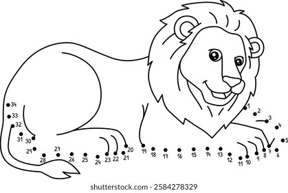 Dot to Dot Lion Animal Isolated Cloring Page