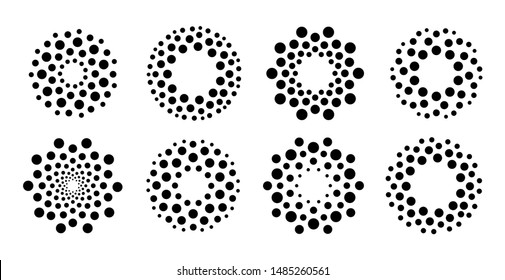 Dot logo set. Abstract technology round sign set. Black circles icon collection. Modern flat simple symbol idea. Concept design for business. Isolated vector logotype.