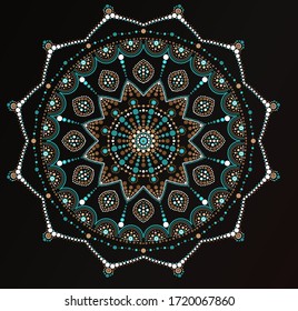 Dot mandala for acrylic painting. Spot painting point to point. Abstract design of mandala in dot paint style. Aboriginal australian ethnic round ornament.