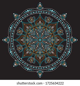 Dot mandala for acrylic painting. Spot painting point to point. Abstract design of mandala in dot paint style. Aboriginal australian ethnic round ornament.