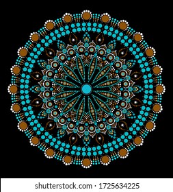Dot mandala for acrylic painting. Spot painting point to point. Abstract design of mandala in dot paint style. Aboriginal australian ethnic round ornament.