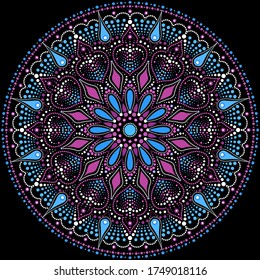 Dot mandala for acrylic painting. Spot painting point to point. Abstract design of mandala in dot paint style. Aboriginal australian ethnic round ornament.