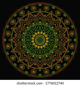 Dot mandala for acrylic painting. Spot painting point to point. Abstract design of mandala in dot paint style. Aboriginal australian ethnic round ornament.