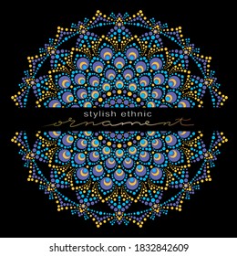 Dot mandala for acrylic painting. Spot painting point to point. Abstract design of mandala in dot paint style. Aboriginal australian ethnic round ornament.