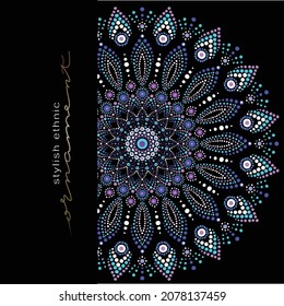 Dot mandala for acrylic painting. Spot painting point to point. Abstract design of mandala in dot paint style. Aboriginal australian ethnic round ornament.