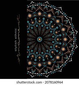 Dot mandala for acrylic painting. Spot painting point to point. Abstract design of mandala in dot paint style. Aboriginal australian ethnic round ornament.