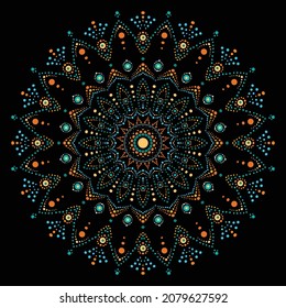 Dot mandala for acrylic painting. Spot painting point to point. Abstract design of mandala in dot paint style. Aboriginal australian ethnic round ornament.