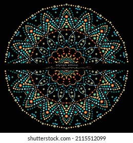 Dot mandala for acrylic painting. Spot painting point to point. Abstract design of mandala in dot paint style. Aboriginal australian ethnic round ornament.