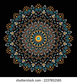 Dot mandala for acrylic painting. Spot painting point to point. Abstract design of mandala in dot paint style. Aboriginal australian ethnic round ornament.