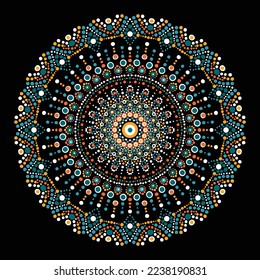 Dot mandala for acrylic painting. Spot painting point to point. Abstract design of mandala in dot paint style. Aboriginal australian ethnic round ornament.