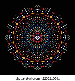 Dot mandala for acrylic painting. Spot painting point to point. Abstract design of mandala in dot paint style. Aboriginal australian ethnic round ornament.