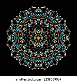 Dot mandala for acrylic painting. Spot painting point to point. Abstract design of mandala in dot paint style. Aboriginal australian ethnic round ornament.