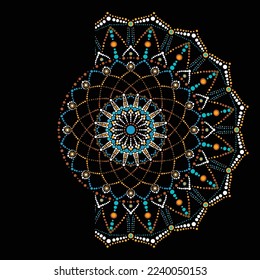 Dot mandala for acrylic painting. Spot painting point to point. Abstract design of mandala in dot paint style. Aboriginal australian ethnic round ornament.