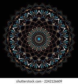 Dot mandala for acrylic painting. Spot painting point to point. Abstract design of mandala in dot paint style. Aboriginal australian ethnic round ornament.