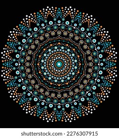 Dot mandala for acrylic painting. Spot painting point to point. Abstract design of mandala in dot paint style. Aboriginal australian ethnic round ornament.