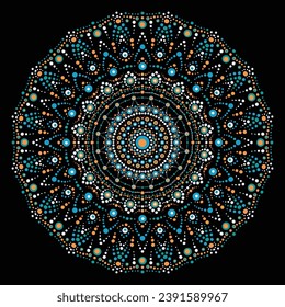 Dot mandala for acrylic painting. Spot painting point to point. Abstract design of mandala in dot paint style. Aboriginal australian ethnic round ornament.